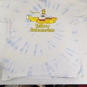 The Beatles We All Live In A Yellow Submarine Blue & White Tie Dye Tee Medium